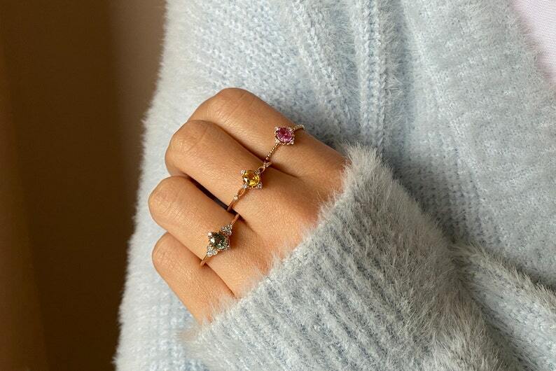 Pre-owned Handmade Oval Yellow Sapphire And Diamond Ring, Sapphire Rose Gold Promise Ring, Natural