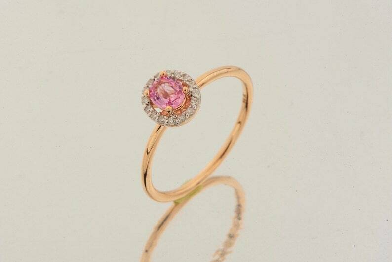 Pre-owned Handmade Oval Pink Sapphire Ring, 14k Diamond And Sapphire Engagement Ring, Natural Pink In White
