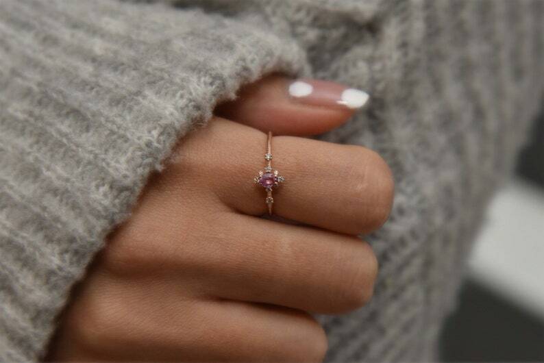 Pre-owned Handmade Oval Pink Sapphire Ring, 14k Solid Gold Natural Ring, Pink Sapphire And Diamond In White