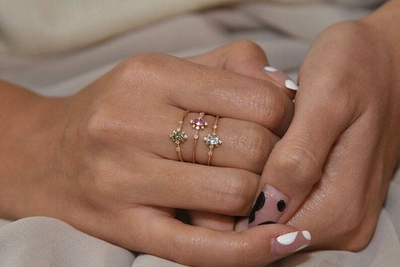 Pre-owned Handmade Oval Pink Sapphire Ring, 14k Solid Gold Natural Ring, Pink Sapphire And Diamond In White