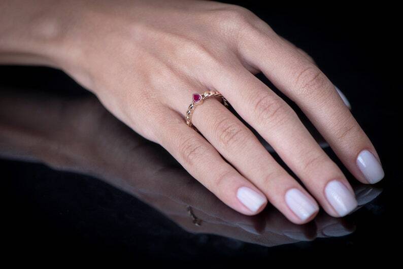 Pre-owned Handmade Ruby Ring / Teardrop Ruby / Ruby Knot Ring / 14kt Rose Gold Ruby Ring / Dainty In White