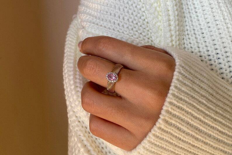 Pre-owned Handmade Oval Pink Sapphire Ring, 14k Diamond And Sapphire Engagement Ring, Natural Pink In White
