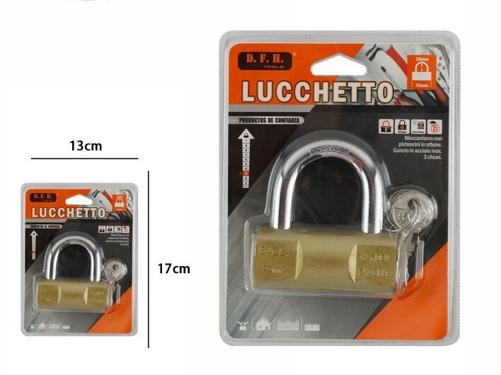 Lucchetto Ad Arco In Acciaio Sicurezza Catenaccio Antifurto 3 Chiavi 70mm dfh
