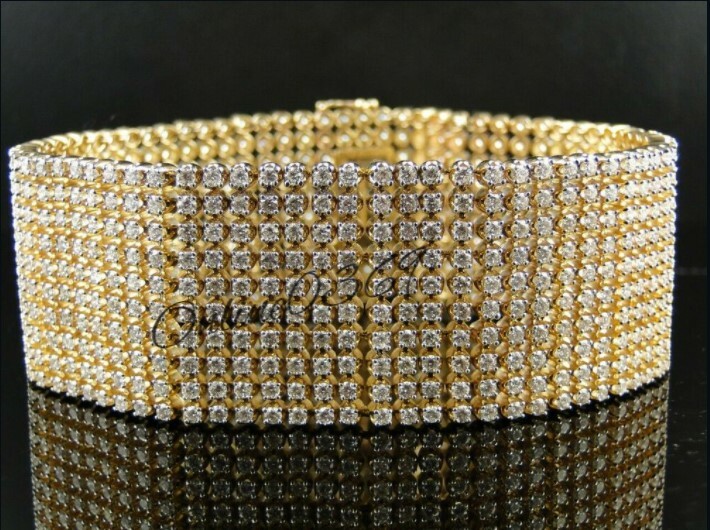 Pre-owned Online0369 Mens 9ct Round Moissanite 10 Row Broad Tennis Link Bracelet 925 Silver Free Stud In White