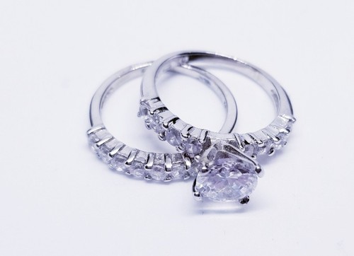 Sterling Silver Wedding Ring Set 925 CZ Round sz 6 Engagement & Wedding band