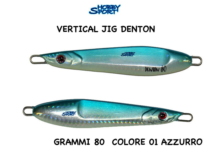 VERTICAL JIG DENTON 80 GR COL AZZURRO 01 PESCA MARE BARCA DENTICE CERNIA