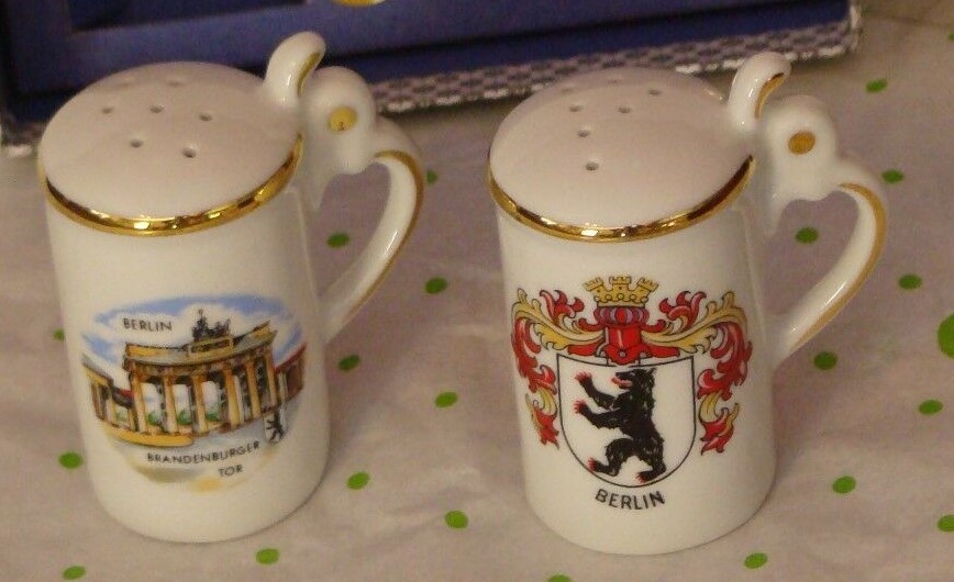 VINTAGE BERLIN GERMANY SOUVENIR SALT & PEPPER SHAKERS  WS  HAND MADE