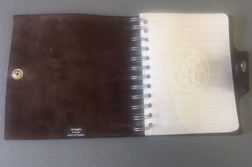 HERMES PARIS BROWN PEBBLE LEATHER ULYSSE JEAN PM AGENDA NOTEBOOK COVER W/ INSERT