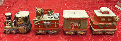 Christmas Tree Ornaments Teddy Bear Train Set of 4 Ceramic