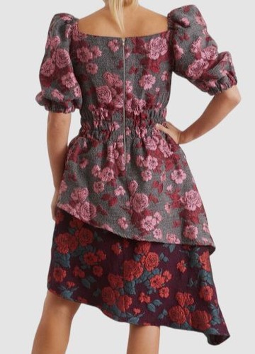 Pre-owned Autumn Adeigbo $795  Women Gray Wool Felisha Asymmetric Floral Dress Size 8