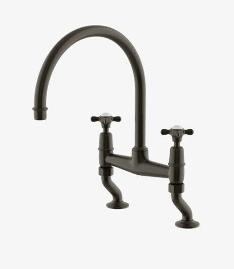 Waterworks Easton Kitchen Faucet, two hole bridge gooseneck, metal cross handles