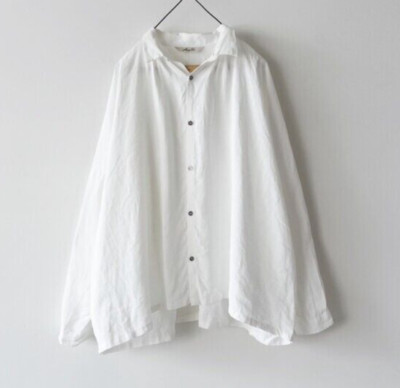 ICHI Antiquites Pigment Color Linen Long Sleeve Blouse Linen100% White