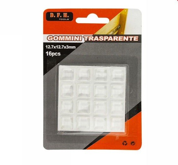 16 Gommini Adesivi Protezione Pavimenti Trasparenti Quadrati 12.7x12.7x3mm dfh