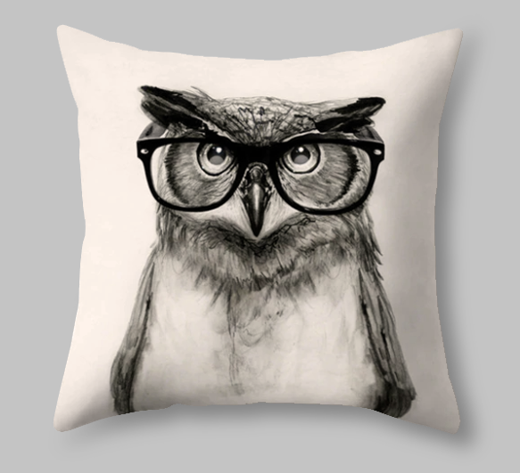 Decorative Smart Owl With Glasses Throw Pillow Cushion Cover Case