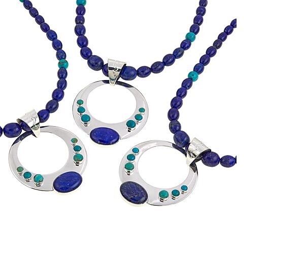Pre-owned Mine Finds By Jay King Jay King Lapis And Andean Blue Turquoise Circle Pendant With Necklace