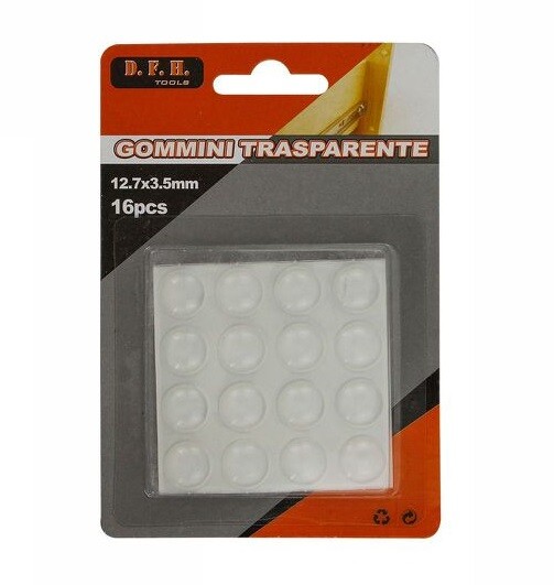Set 16 Gommini Adesivi Protezione Pavimenti Trasparenti Rotondi 12.7x3.5mm dfh