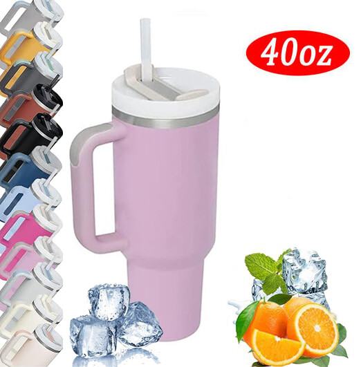 40 oz Cup Dupe Straw Lid Insulated Stainless Steel Water Bottle Tumbler Travel