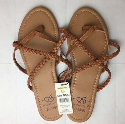 Bobbie Brooks Women Brown Braided Strap Sandal Thong Flip Flops Size 5/6 Flats