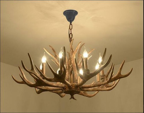 Vintage Chandelier Pendant Lamp Deer Horn Resin 2lights