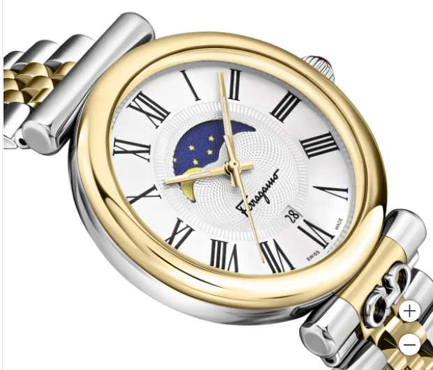 Pre-owned Ferragamo Ora Moon Phase Quartz Silver Dial Ladies Watch Sfuw00422