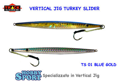 VERTICAL JIG TURKEY SLIDER 200 gr colore TS01  BLU ORO SILVER CON ASSIST HOOK