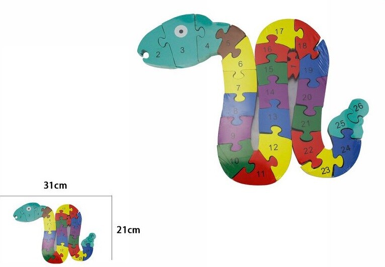 3D Puzzle Legno Forma Serpente Educativo Lettere Numeri Bambini Imparare dfh