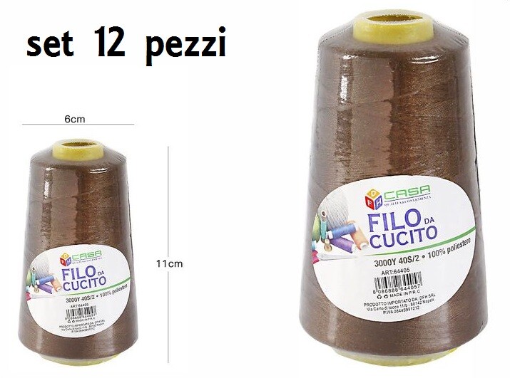 Set 12 Pz Filati A Cono Filo Poliestere Cucito 3000Y 40S/2 Marrone 64405-25 dfh