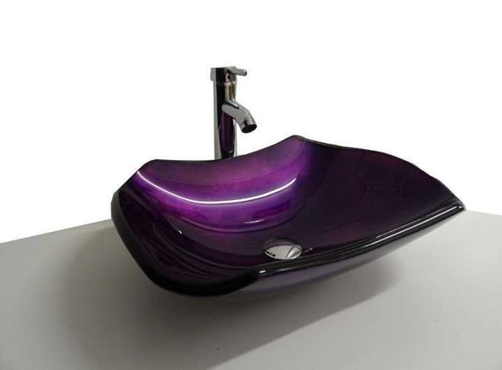 NEW Metallic Purple Tempered Glass Countertop Basin + NEW Faucet Bath