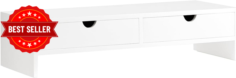 Monitor Stand Riser with 2 Drawers, Fully Assembled Desktop Organiser for Laptop