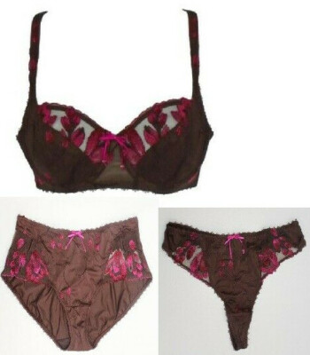 Fauve Amelie Java Chocolate Brown & Pink Underwired Bra & Briefs OR Thong Set 