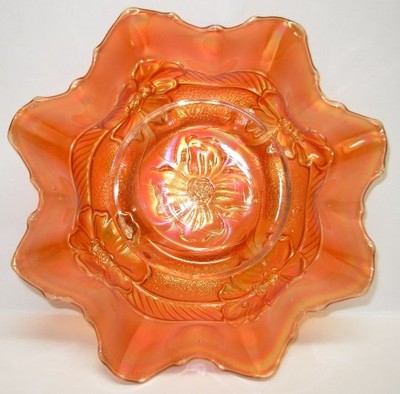 Diamond Dugan Carnival Glass Apple Blossom Bowl Marigold Orange Dish