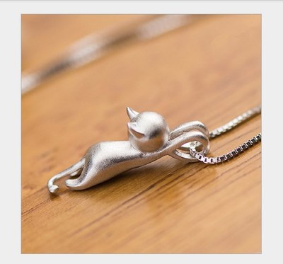 Women 18" Chain Sterling Silver Love Cute Cat Kitty Pendant Necklace Gift Box