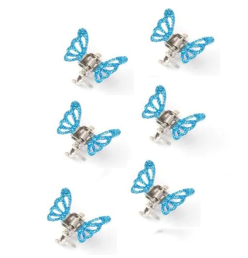 Glitter Butterfly Hair Claws Clips - Set of 6 Mini Blue Accessories