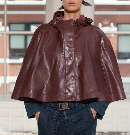 Pre-owned Zara Woman Hooded Short Leather Cape Zw Coll. Burgundy Xs-s,m-l 5479/245 In Red