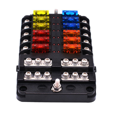 Car Boat Fuse Box Holder With 12 Ways Blade Fuse Holder Block Warning Indicator 