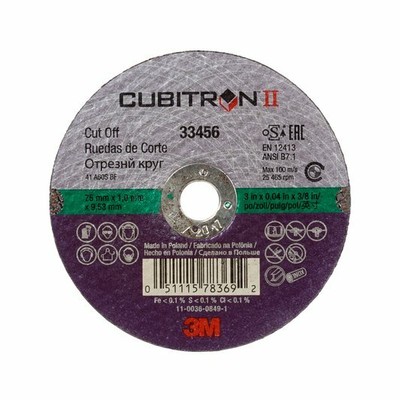3M Cubitron II Cut-Off Wheel, 33456, 3in x .04in x 3/8in, 5/Pack, Lot of 6 Packs