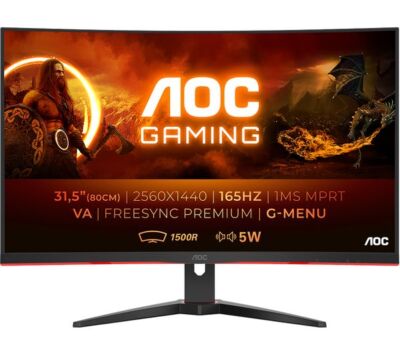 AOC Gaming Monitor 32 inch Curved VA Panel Monitor Speakers HDMI Display Port