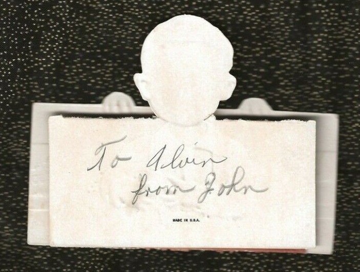 Vintage Embossed Folded Valentine SWEDISH BOY in Suspenders; I BAN SWEDE ON YOU!