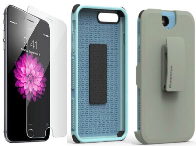 PureGear Blue Dualtek Case Belt Clip Tempered Glass for iPhone 7 Plus, 8 Plus