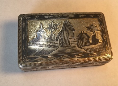 Imperial Russia Niello Sterling 84 Snuff Box Vesta Designer From 1800s Antique