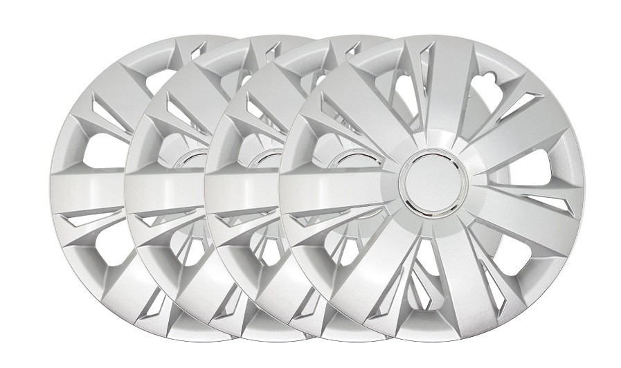 Set 4 Copricerchi Copriruota Coppa Ruota Borchie Auto Universale 15" Silver