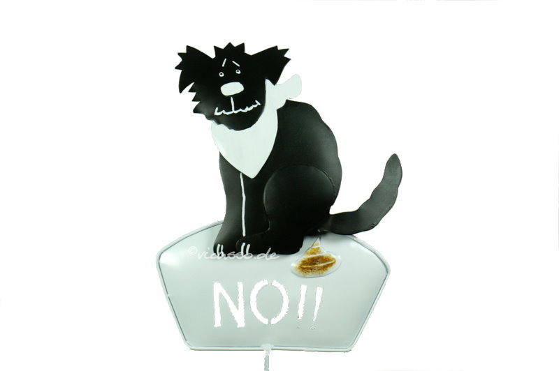 Gartenstecker Sticker "Nein" Hund Metall 40cm Schwarz kackender Hund No
