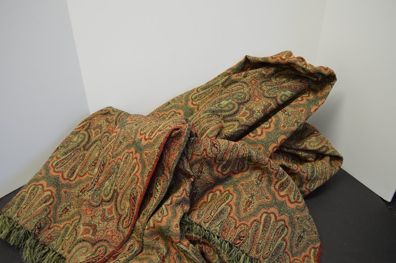 Paisley Throw Shawl Woven Red Green Peach Black Piano Scarf Large 101 in x 82 in