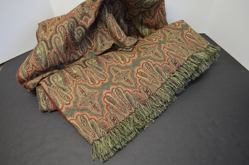 Paisley Throw Shawl Woven Red Green Peach Black Piano Scarf Large 101 in x 82 in