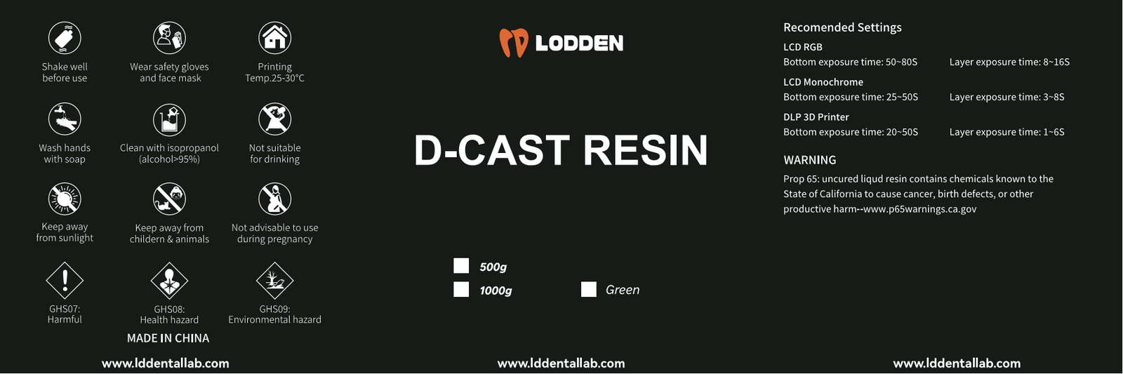 DLP LCD 3D Printer Castable Resin Liquid Resin Arcs 405/385nm UV f Dental Models