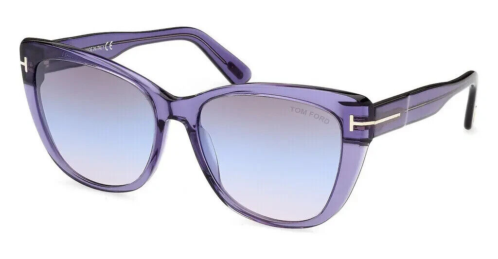 Pre-owned Tom Ford Nora Cat Eye Sunglasses Ft0937-81b-57 Shiny Violet Frame Gradient Lens In Gray