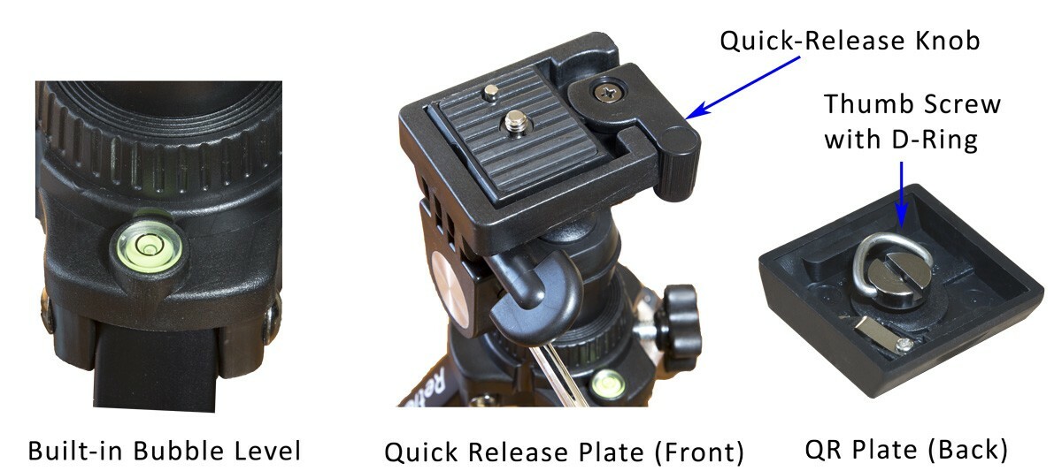 RetiCAM Tabletop Tripod with 3Way Pan/Tilt Head, QR Plate and Carryin