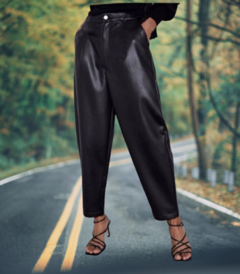 Zara Black Faux Leather Jogging Pants