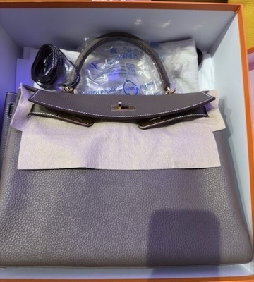 BNIB 2024 Authentic Hermès Kelly Retourne Taurillon 32 Etoupe Gold Bag w/receipt