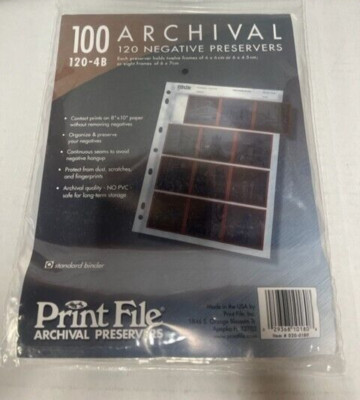 Print File Archival 120mm Negative Preservers 120-4B, 100 Pages Per Pack- NEW